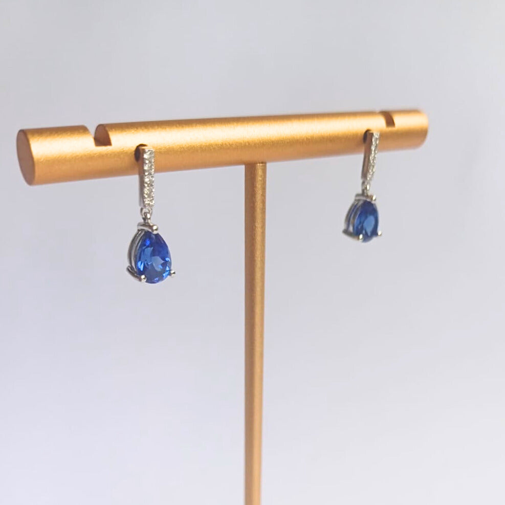 White Gold Blue Sapphire & Diamond Earrings