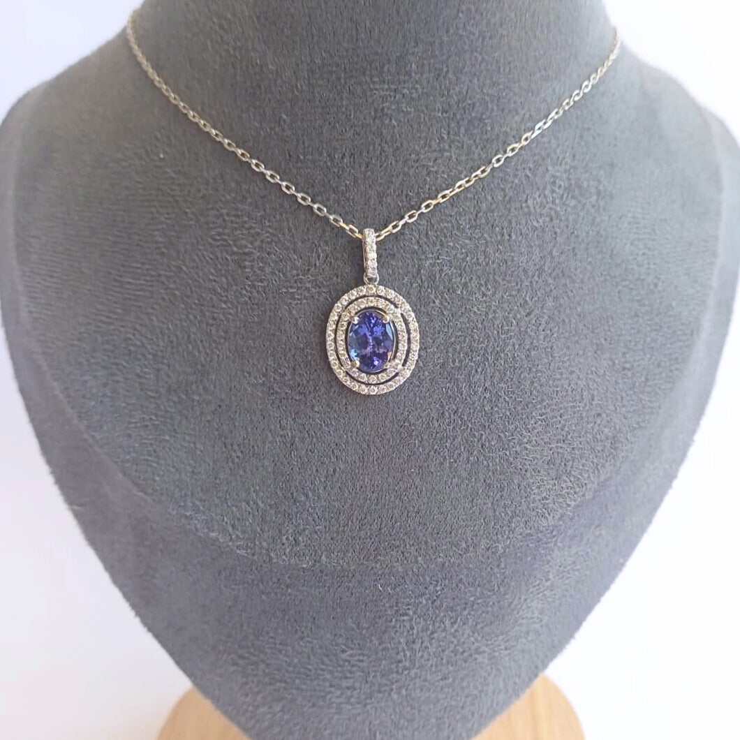 White Gold Tanzanite & Diamond Pendant
