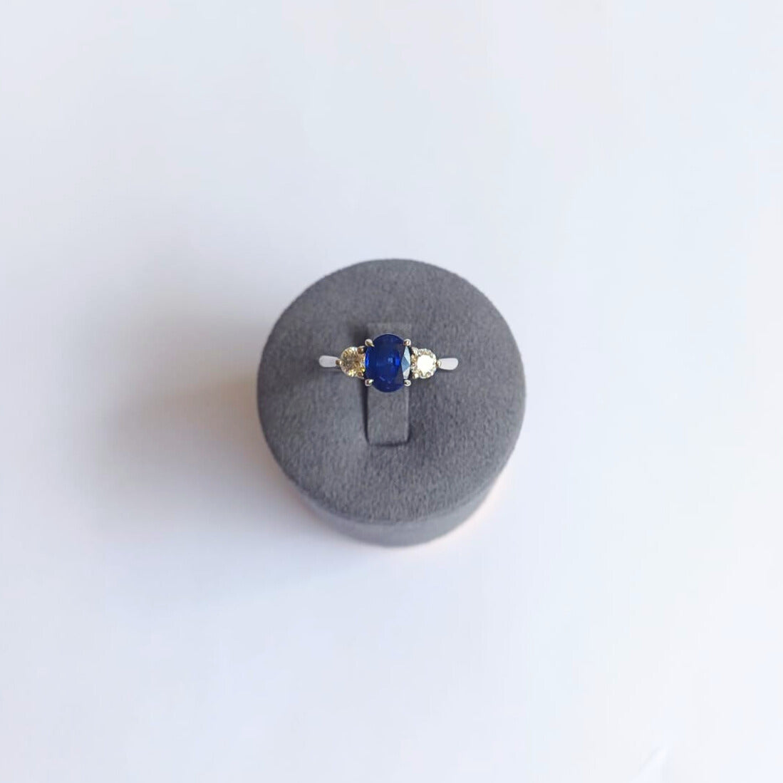 White Gold Sapphire & Diamond Trilogy Ring
