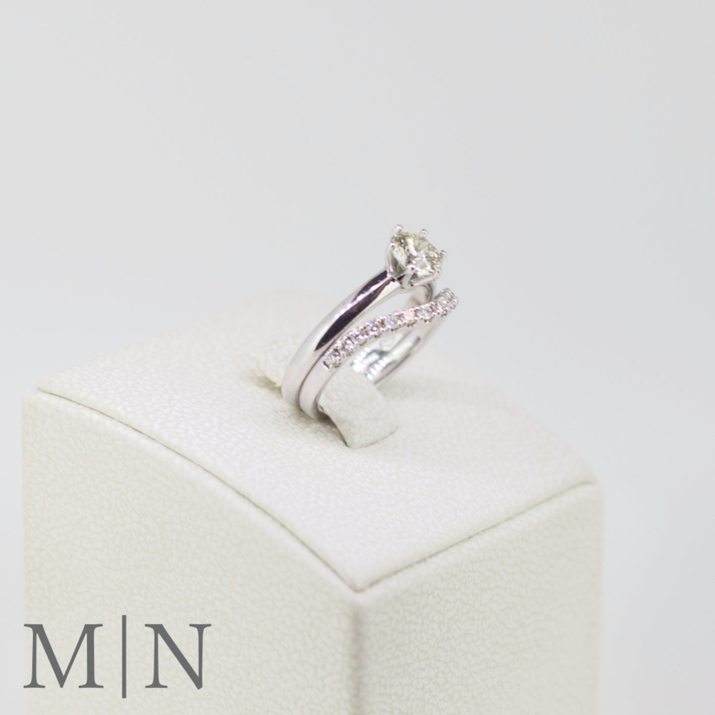 White Gold Diamond Solitaire & Curved Wedding Band Set