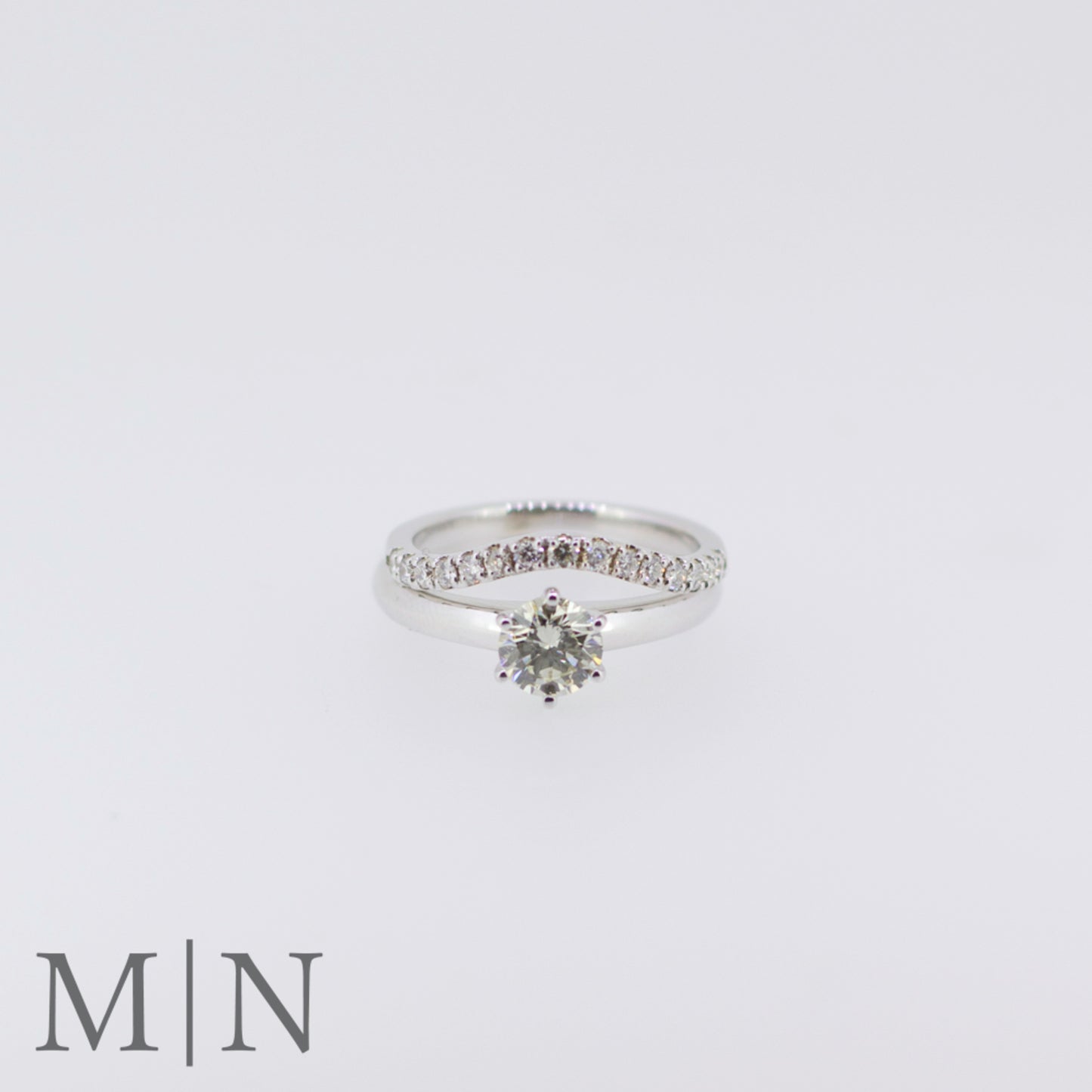 White Gold Diamond Solitaire & Curved Wedding Band Set