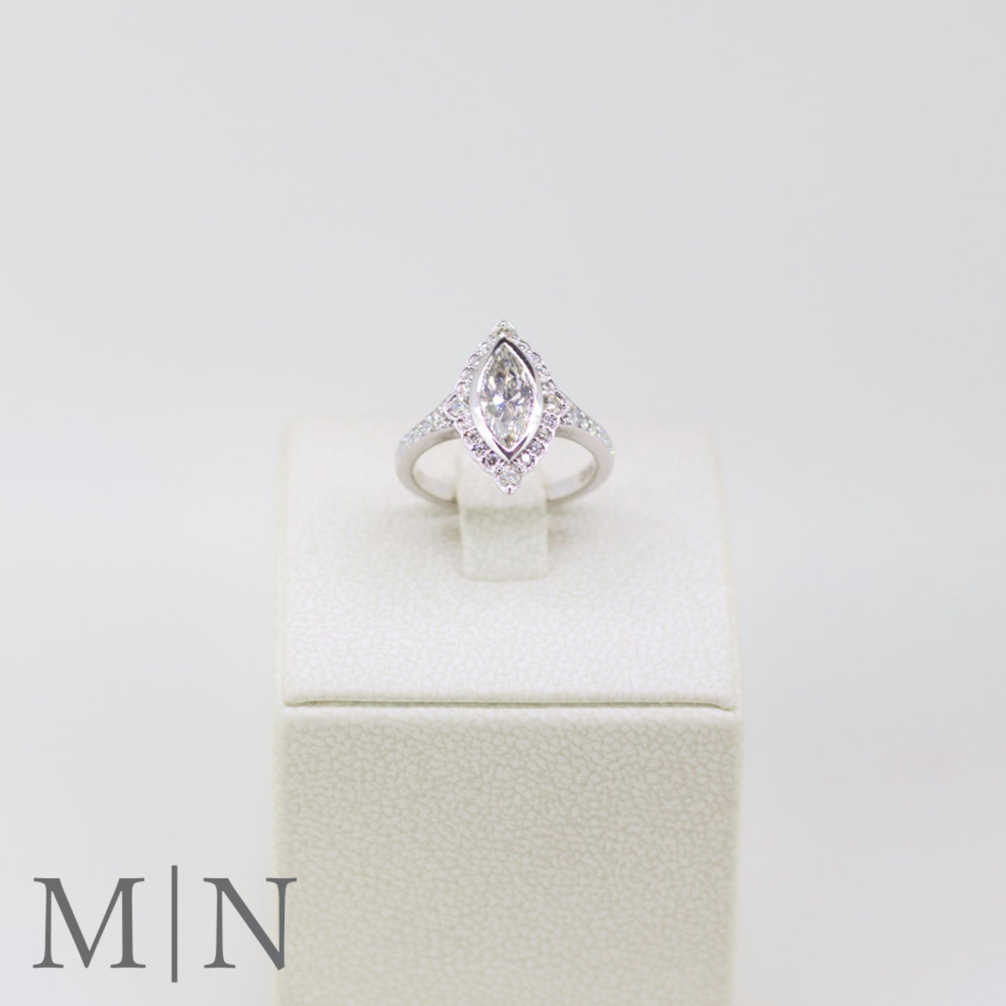 White Gold Marquise Diamond Halo Ring