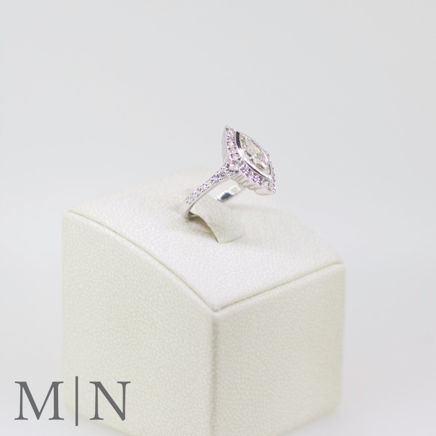 White Gold Marquise Diamond Halo Ring