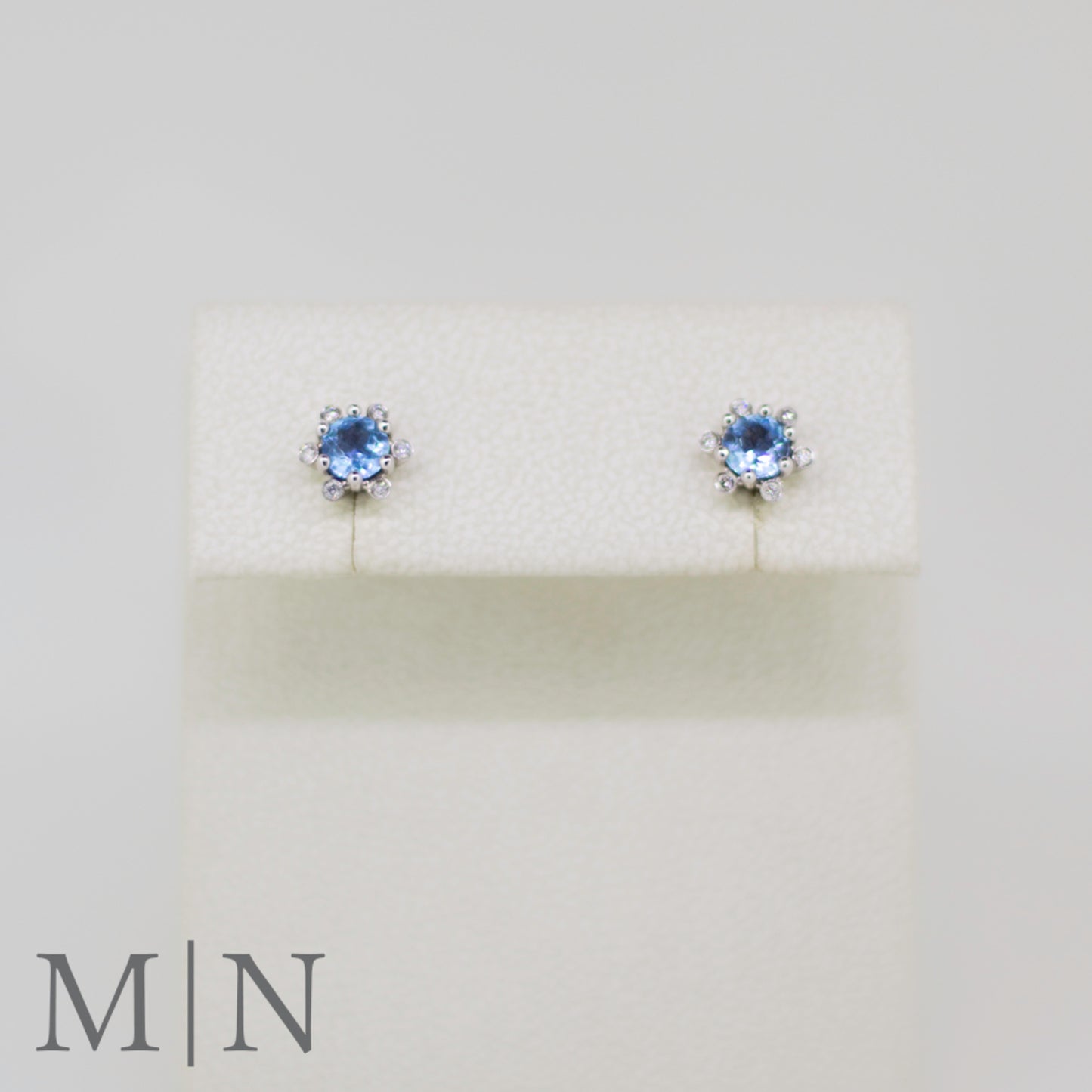 White Gold Topaz & Diamond Flower Stud Earrings