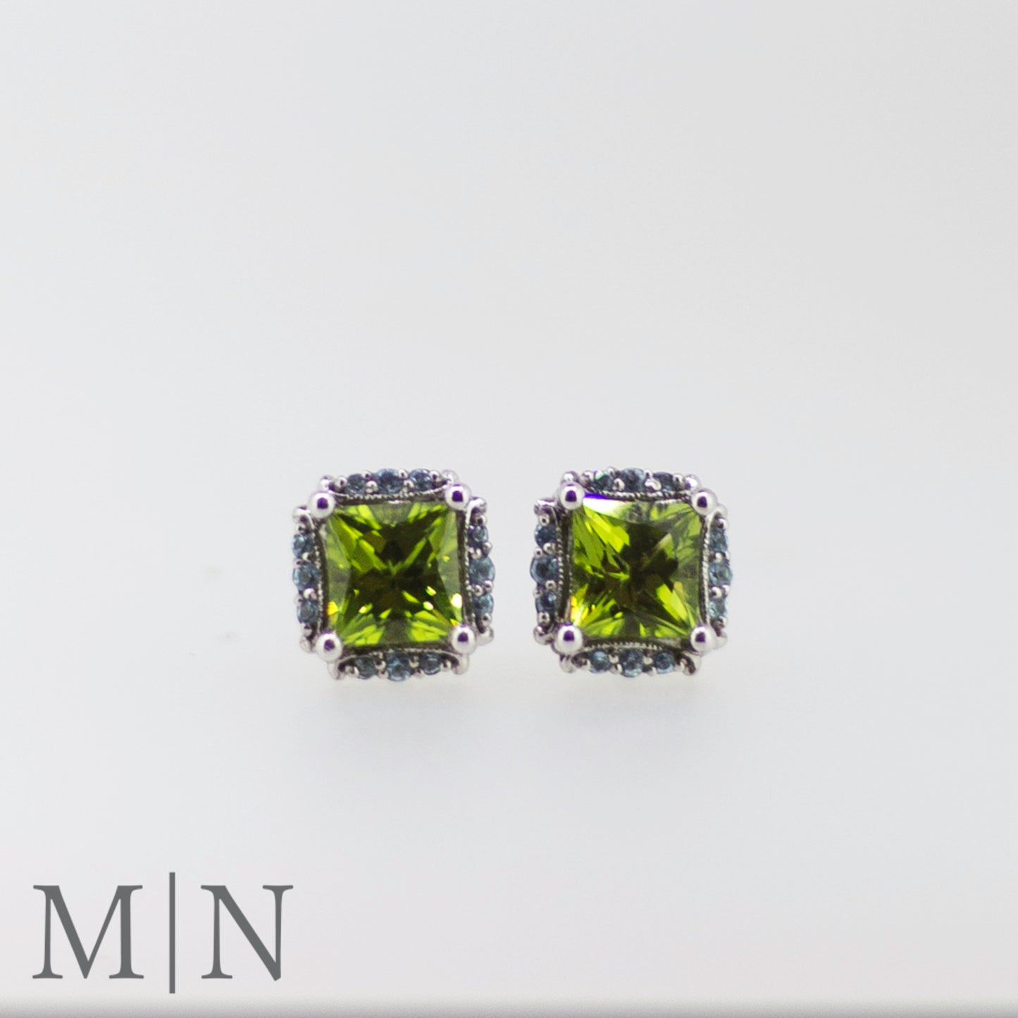 White Gold Peridot & Topaz Stud Earrings