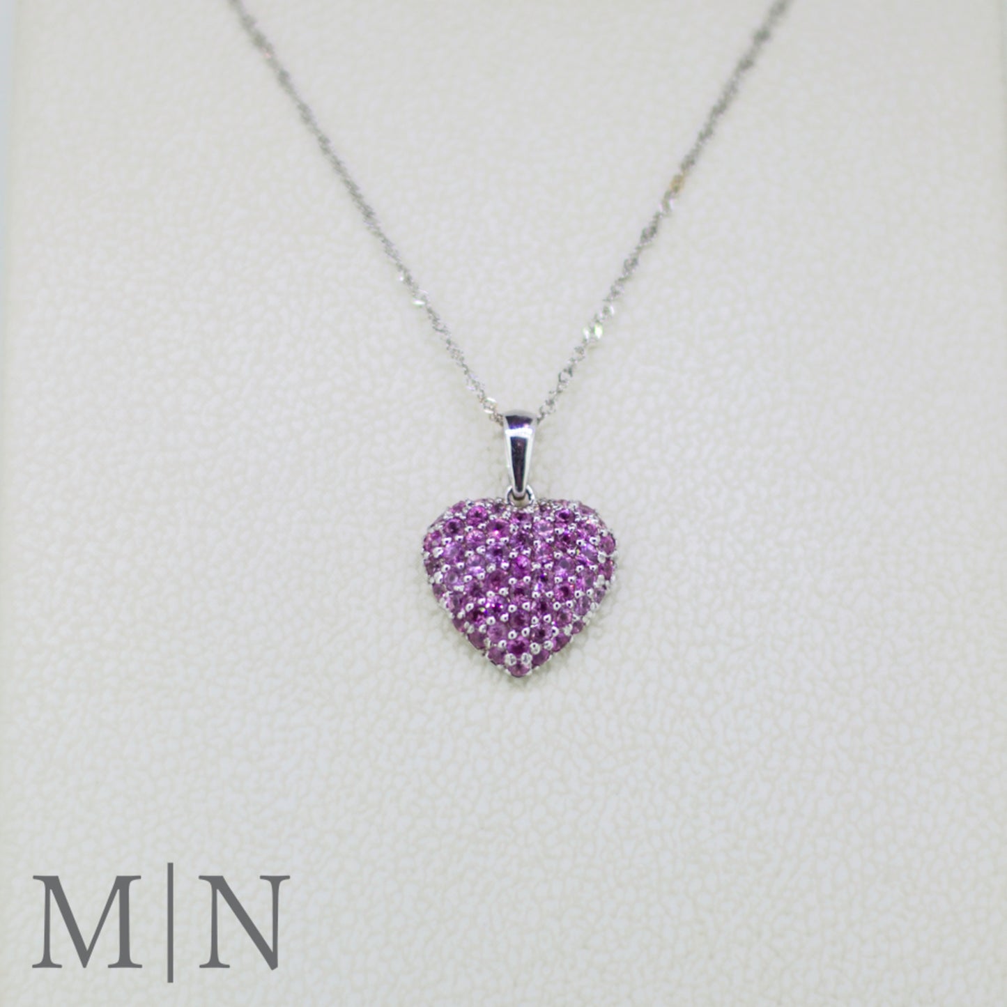 White Gold & Pink Sapphire Heart Necklace