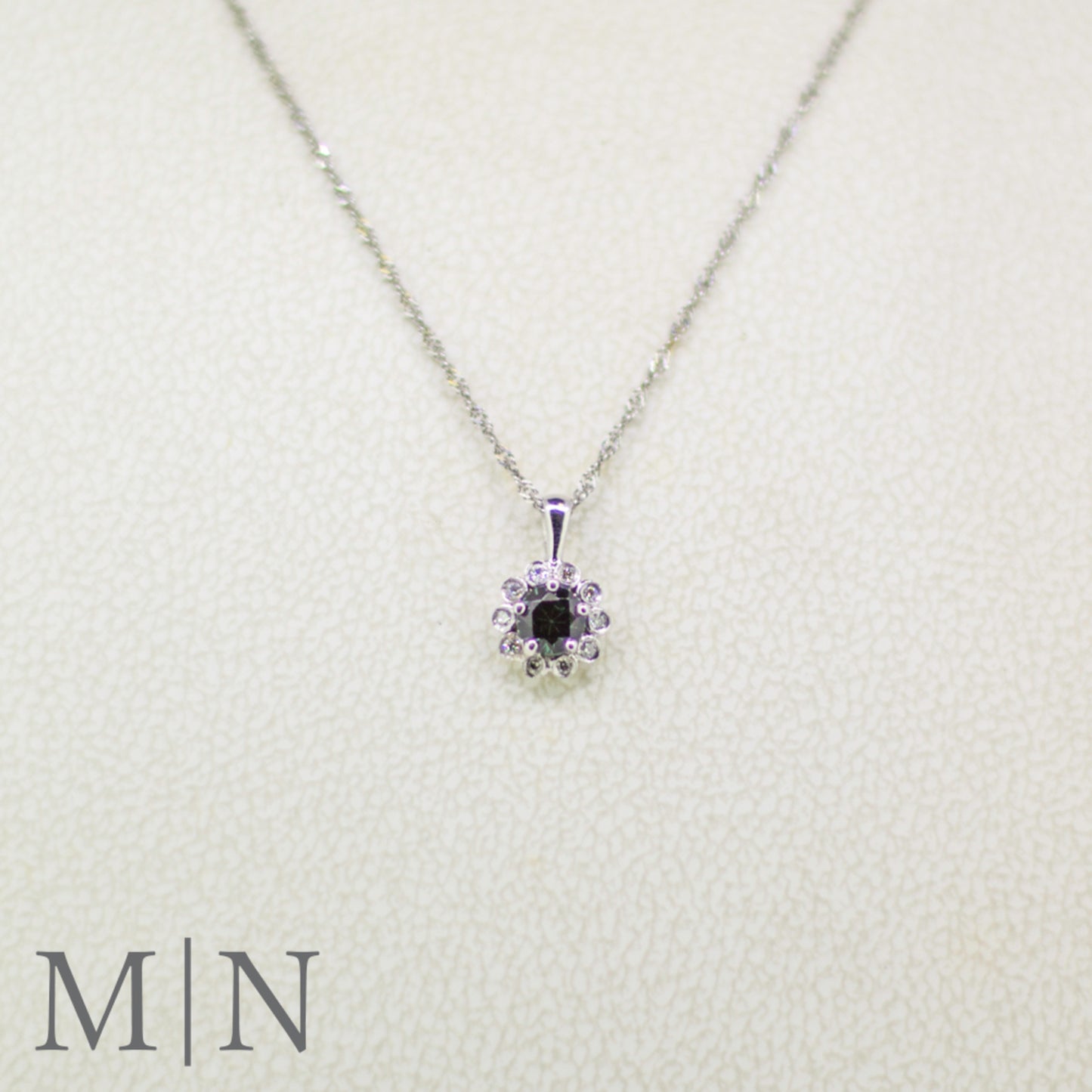 White Gold Green Tourmaline & Diamond Halo Necklace