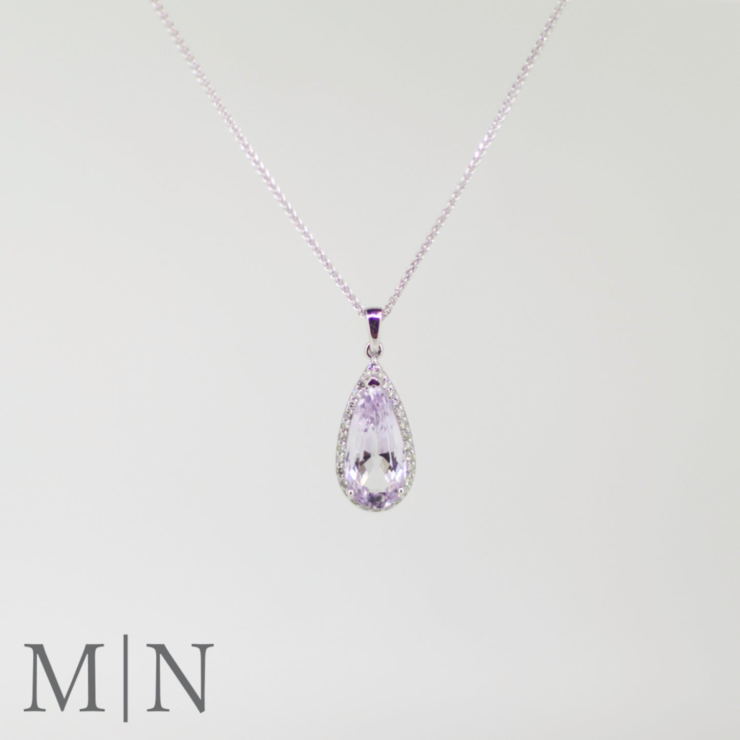 White Gold Amethyst & Diamond Pendant