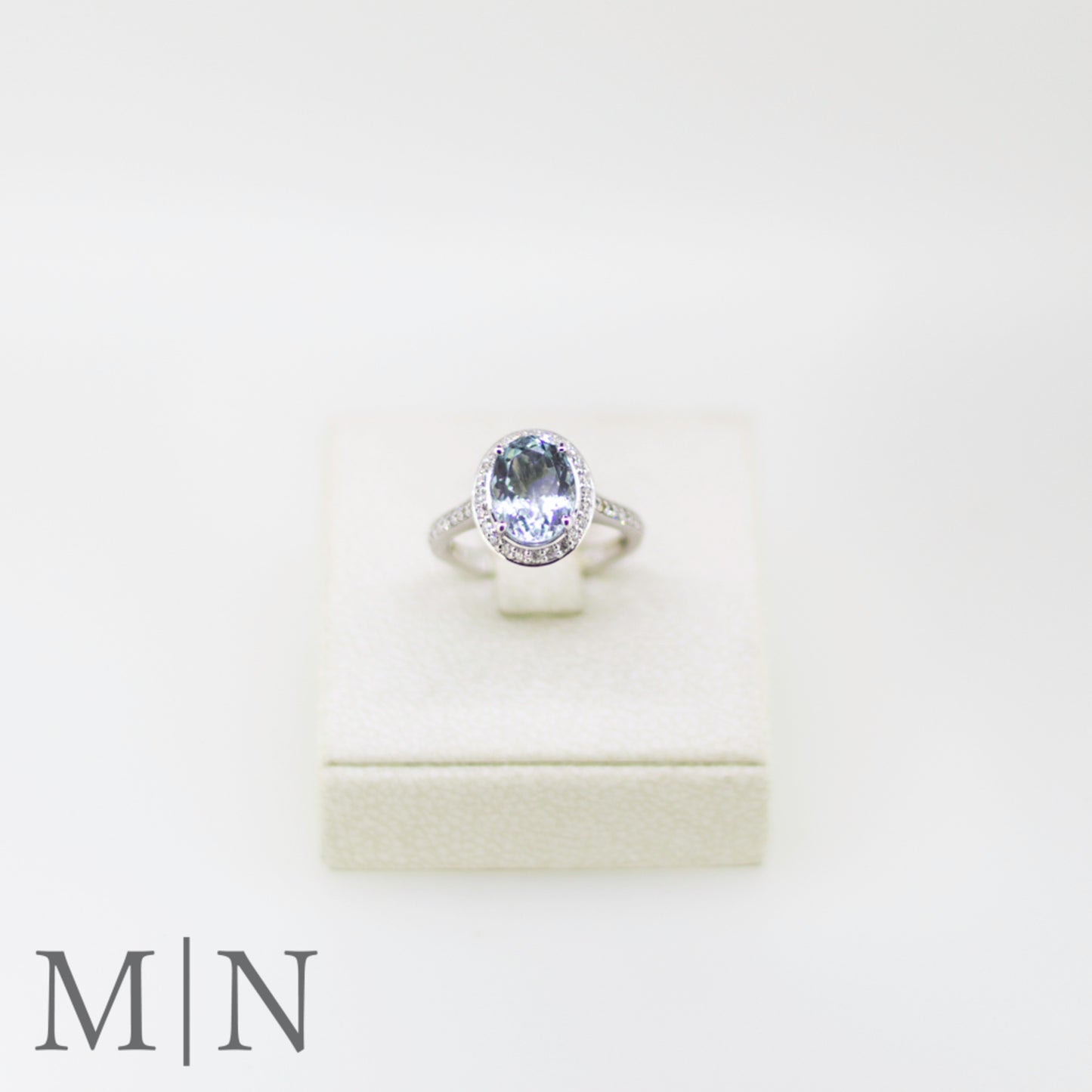 White Gold Aquamarine & Diamond Hidden Flower Ring