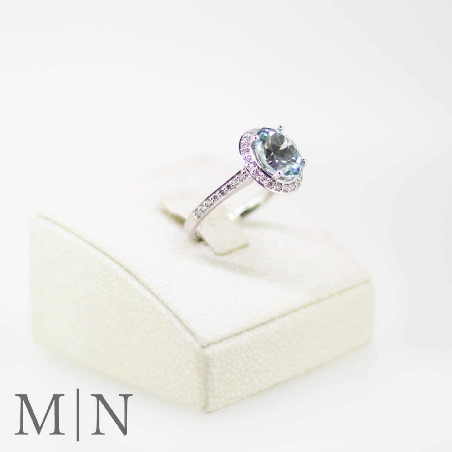 White Gold Aquamarine & Diamond Hidden Flower Ring