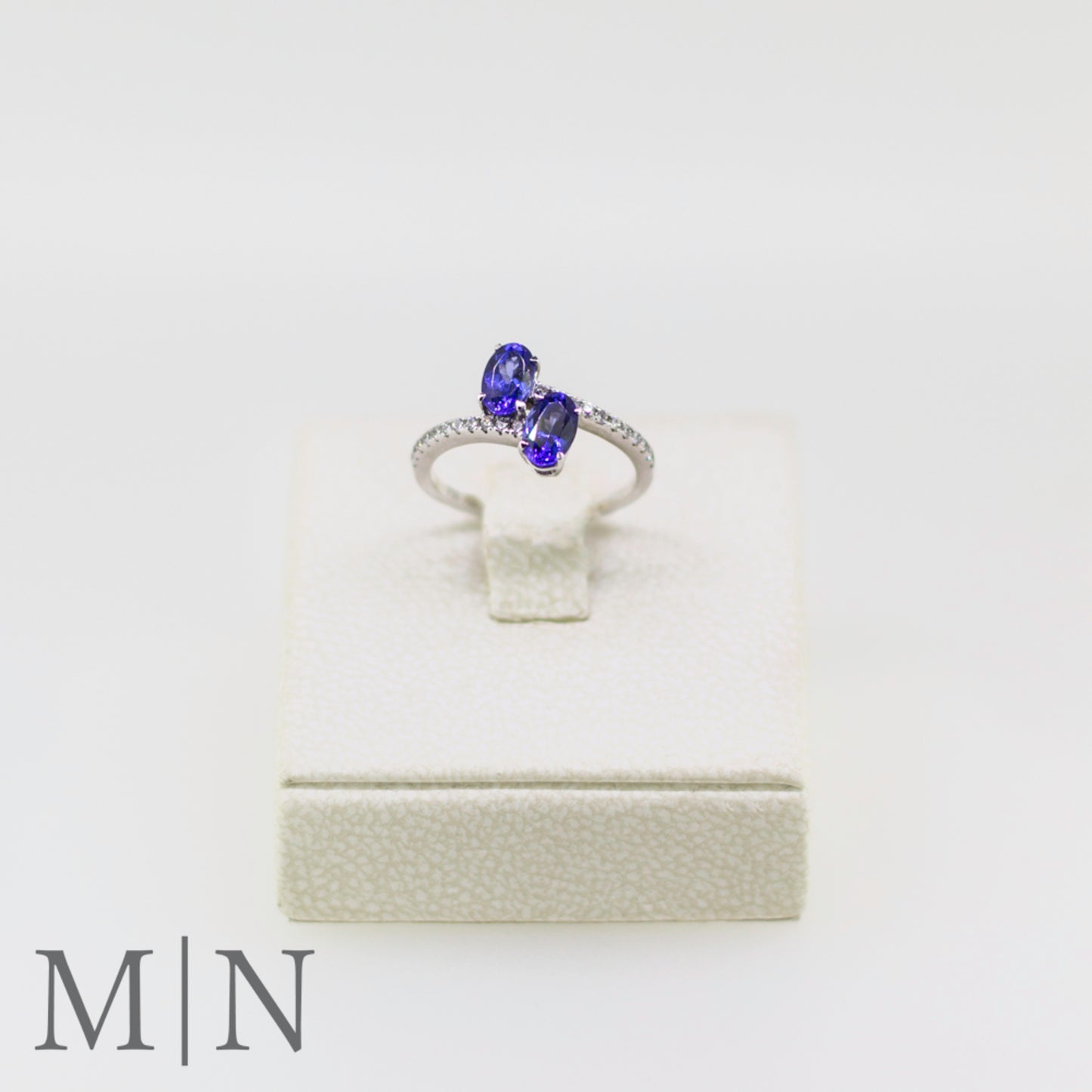 White Gold Twin Tanzanite & Diamond Ring