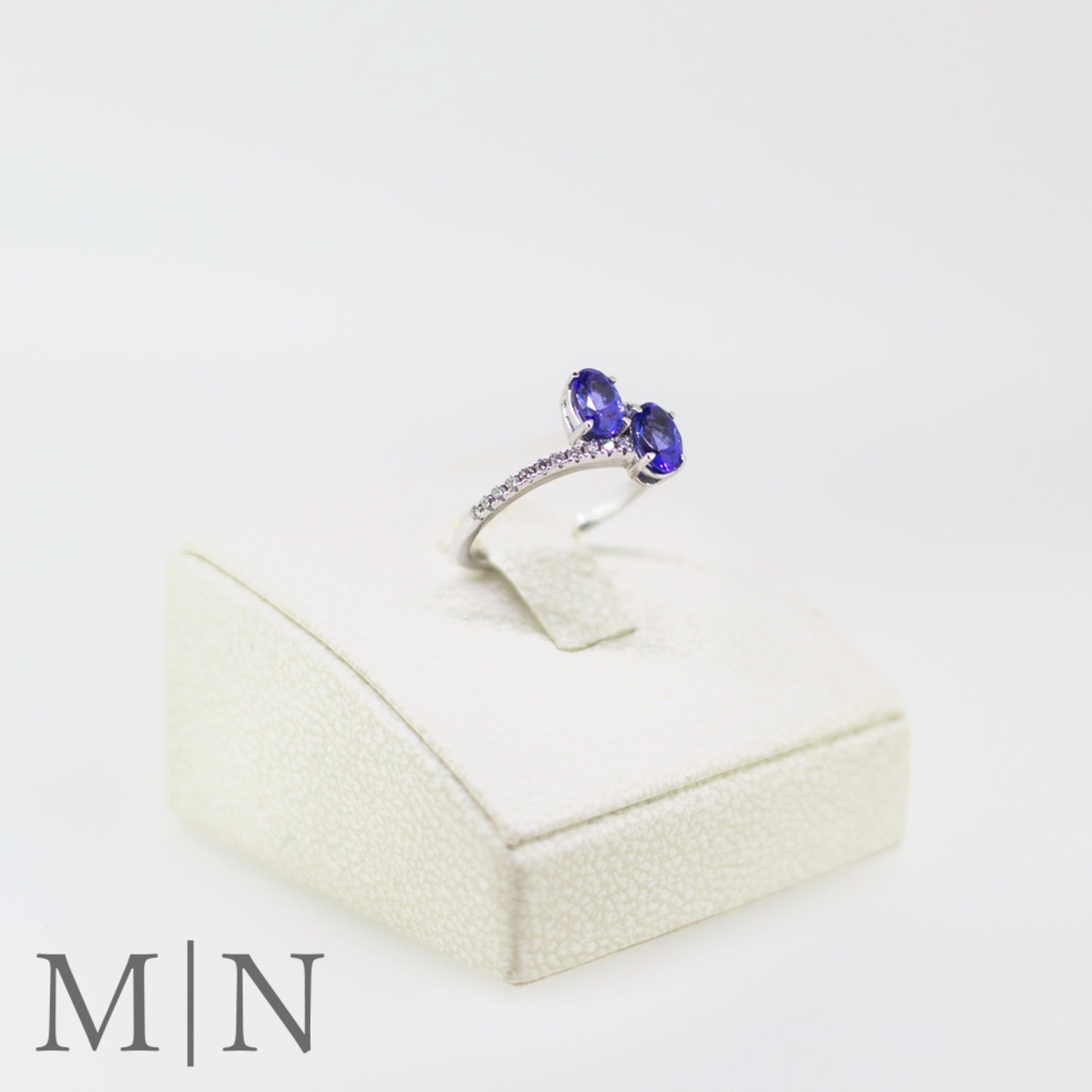 White Gold Twin Tanzanite & Diamond Ring