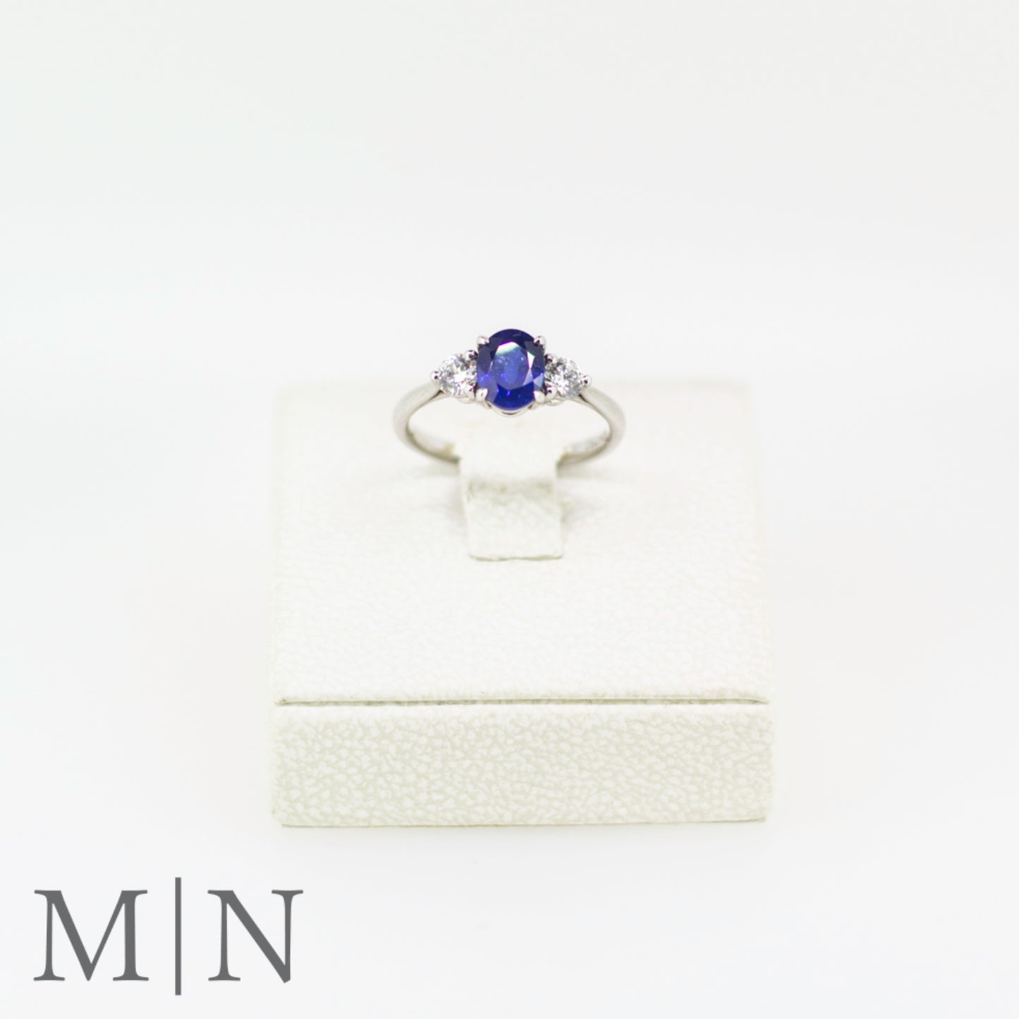 White Gold Sapphire & Diamond Trilogy Ring