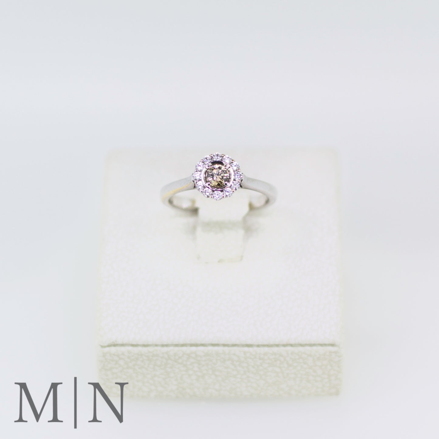 White Gold Champagne Diamond Halo Ring