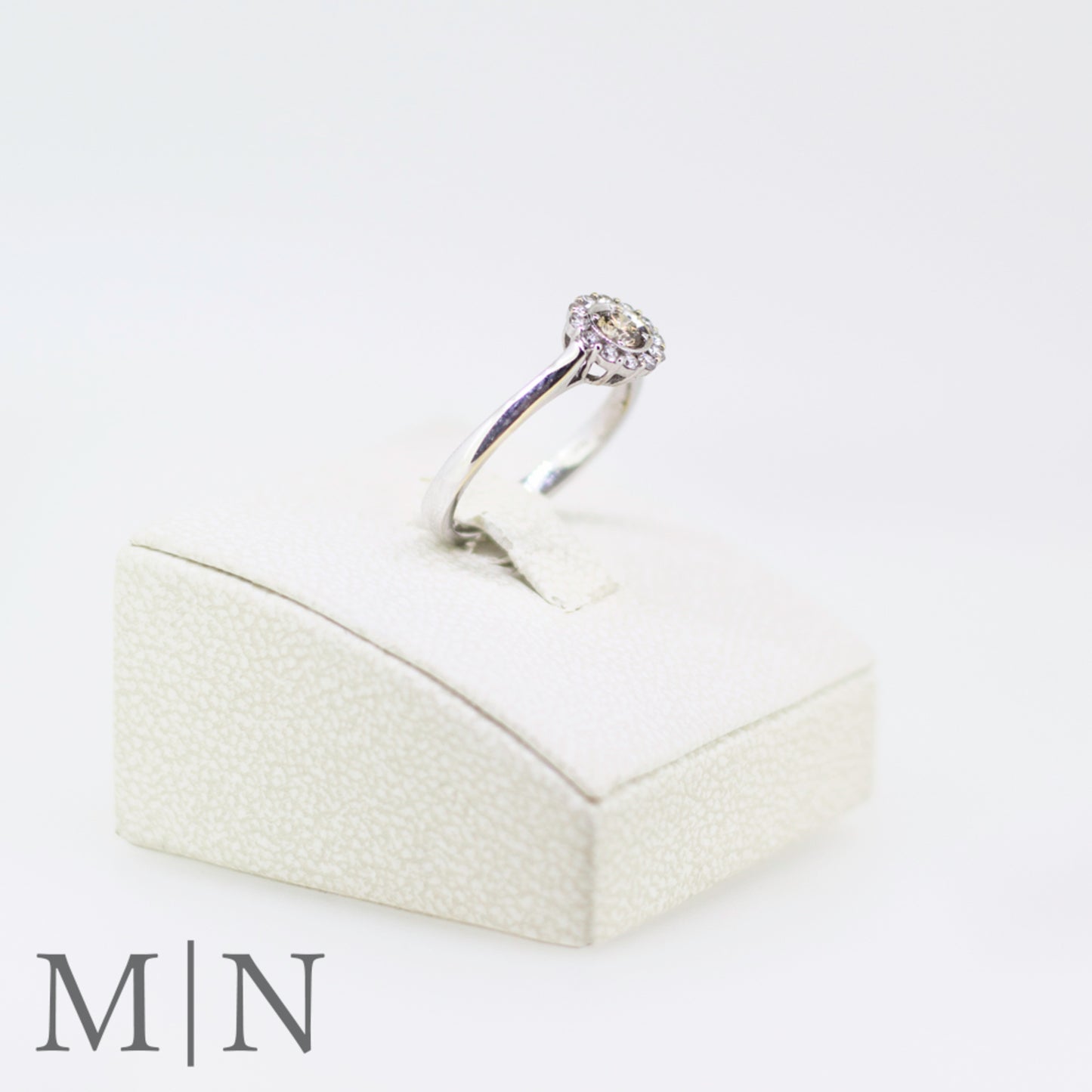 White Gold Champagne Diamond Halo Ring