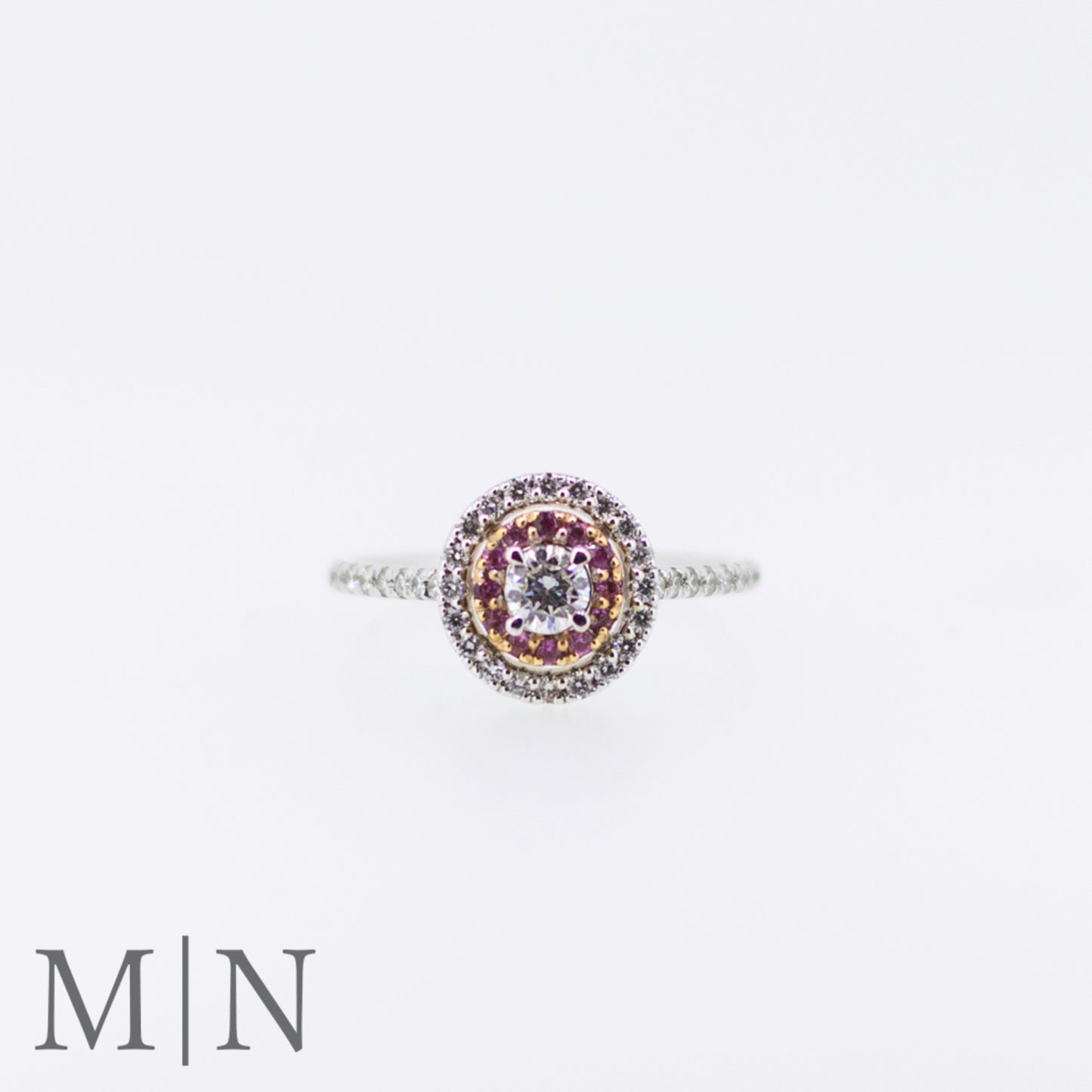 White Gold Diamond & Pink Sapphire Ring
