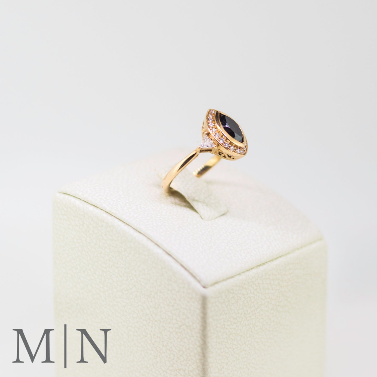 Rose Gold & Black Marquise Diamond Halo Ring