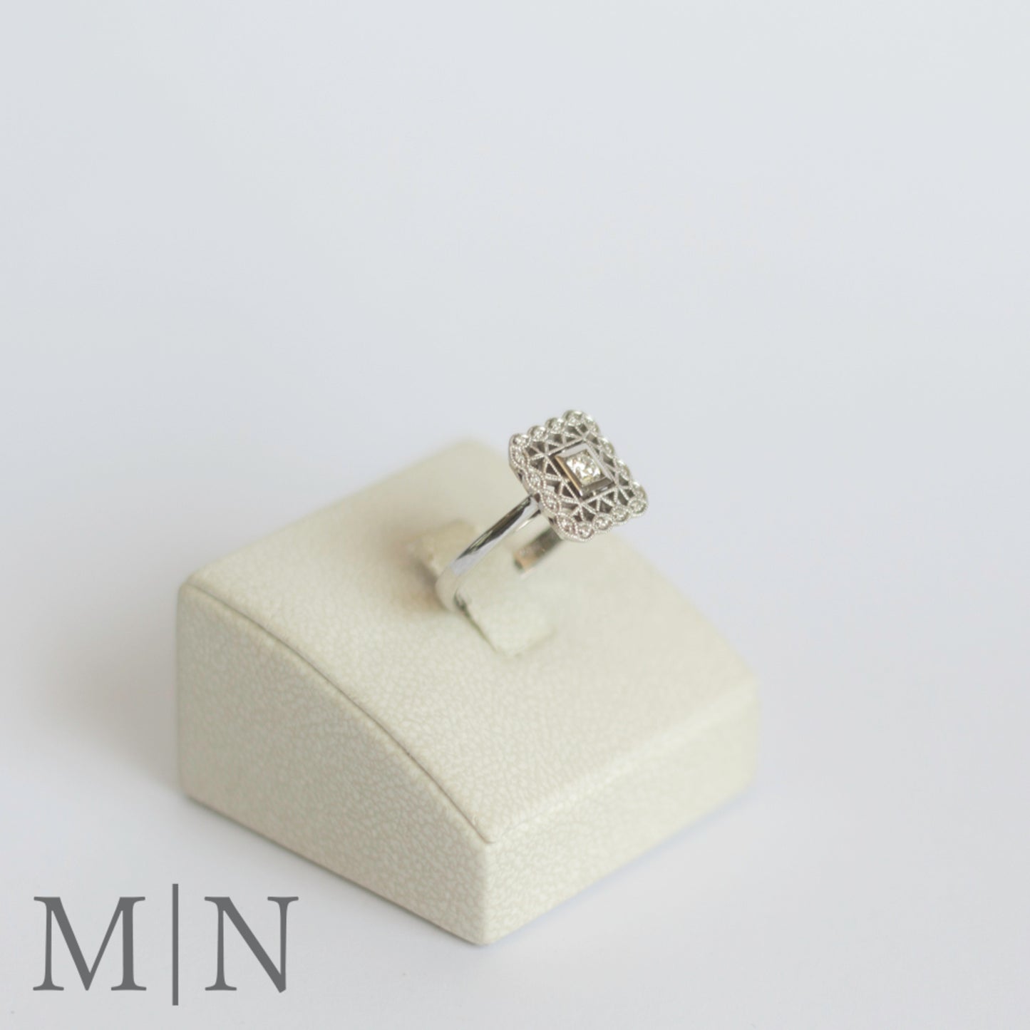 White Gold & Diamond Square Halo Ring