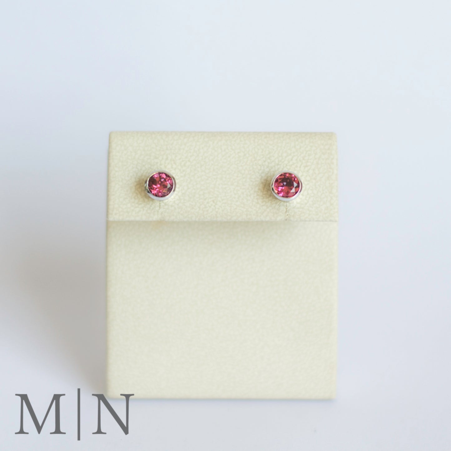 White Gold & Pink Tourmaline Stud Earrings