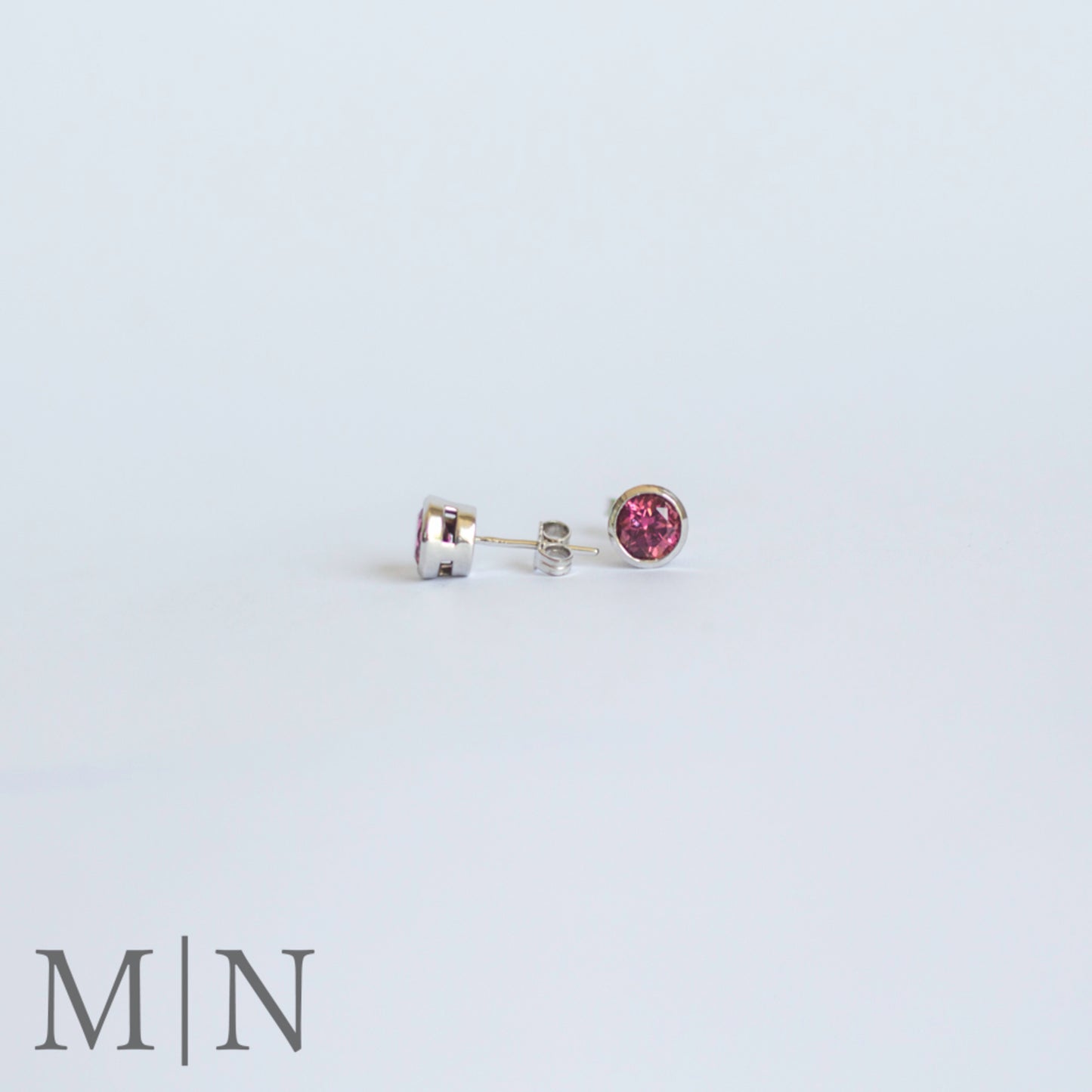 White Gold & Pink Tourmaline Stud Earrings