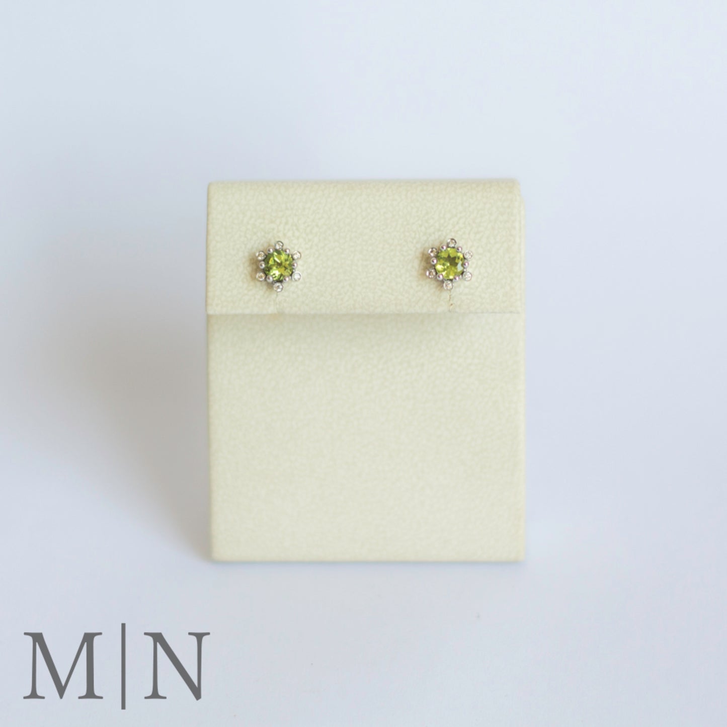White Gold Peridot & Diamond Flower Stud Earrings
