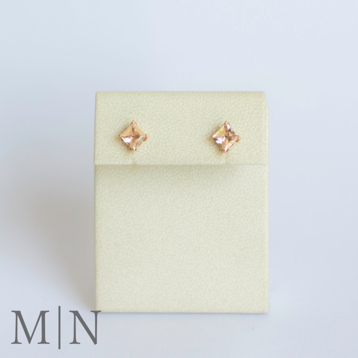 Rose Gold Princess Cut Morganite Stud Earrings