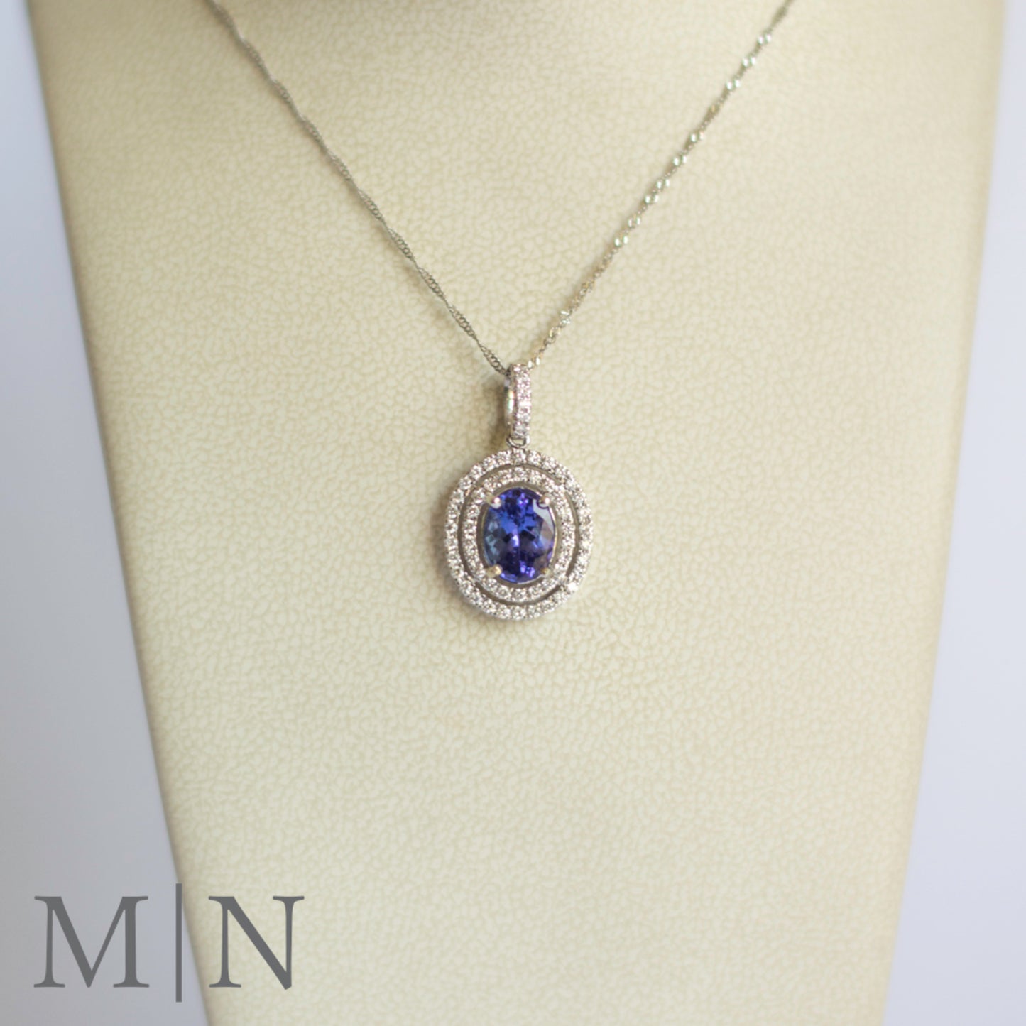 White Gold Tanzanite & Diamond Pendant