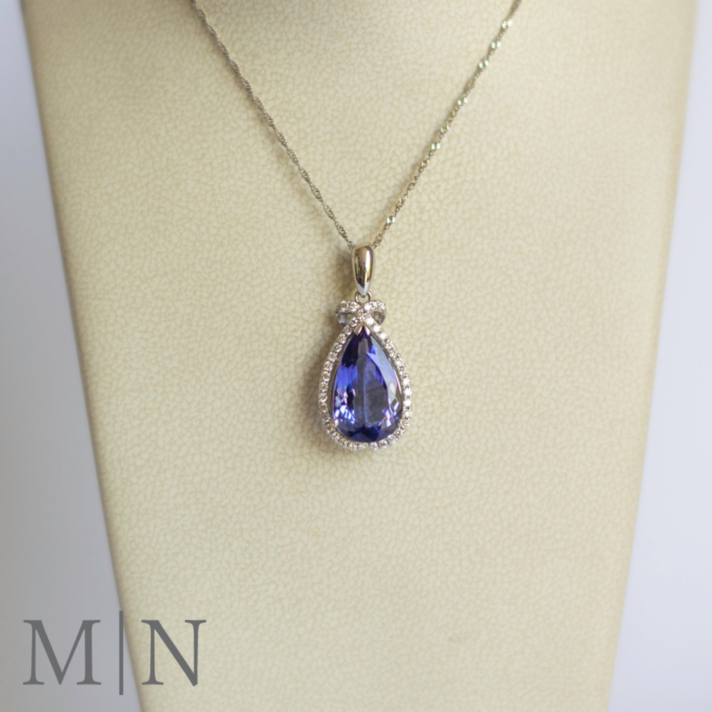 White Gold Tanzanite & Diamond Pendant