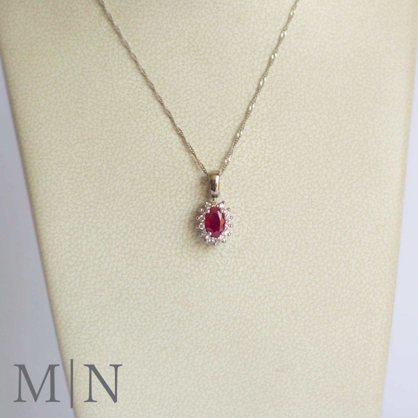 White Gold Ruby & Diamond Necklace
