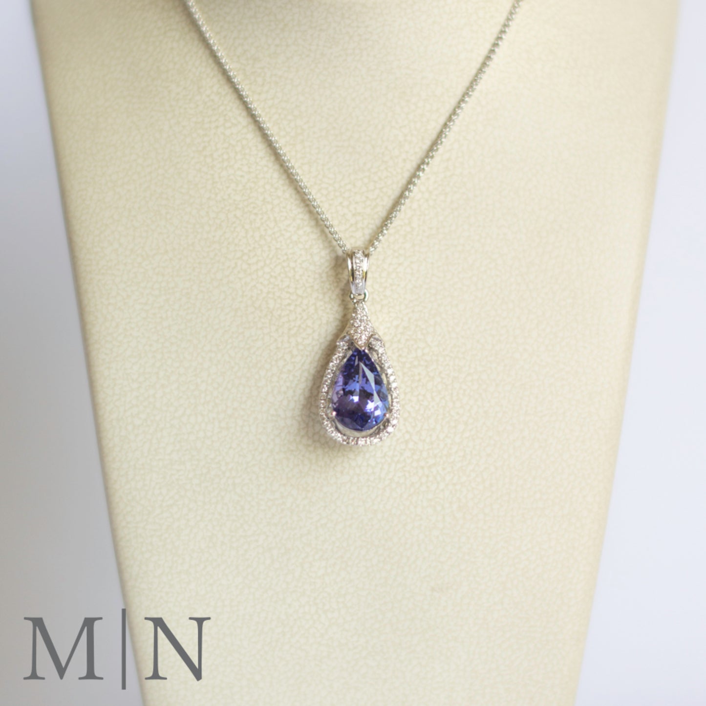 White Gold Tanzanite & Diamond Pendant