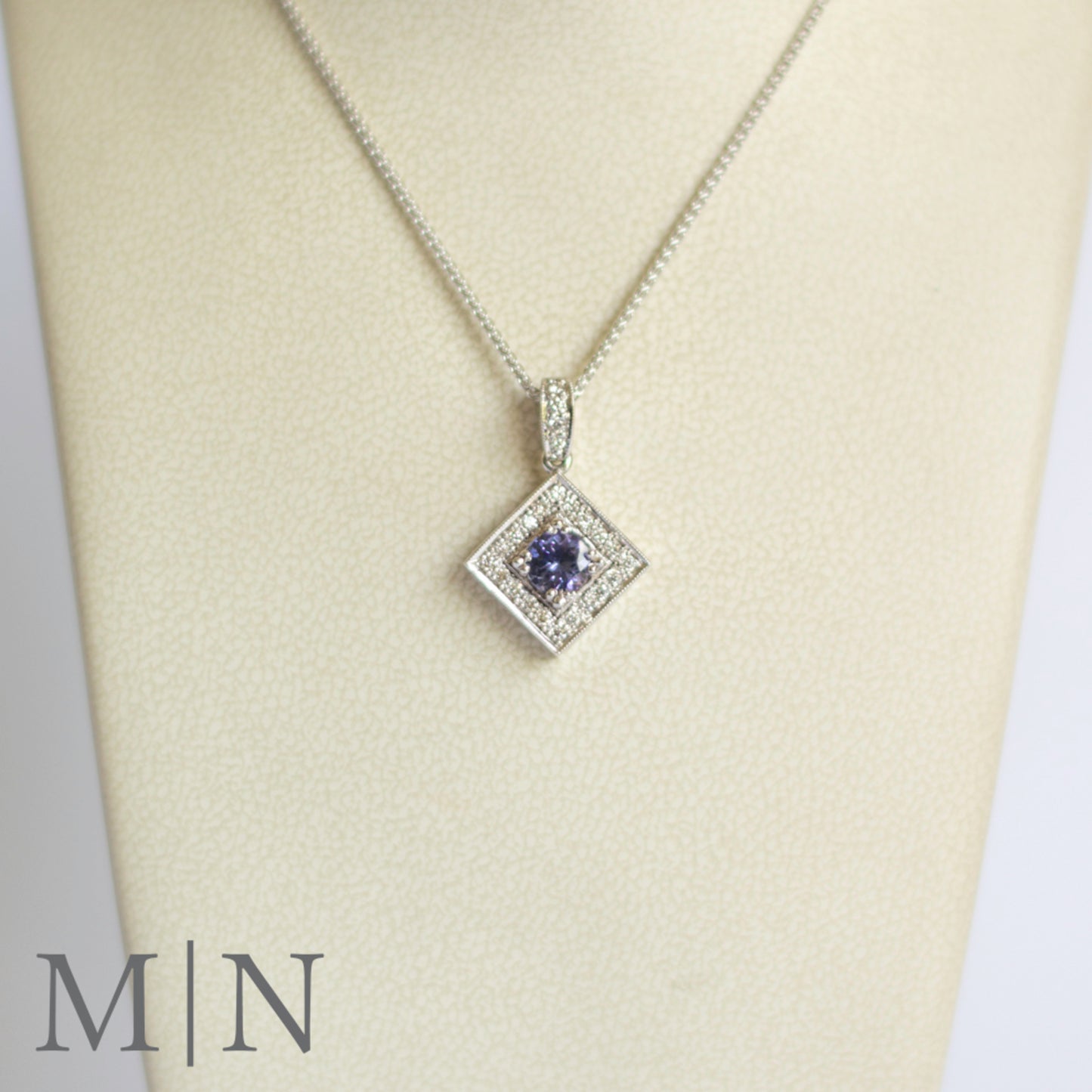 White Gold Tanzanite & Diamond Pendant