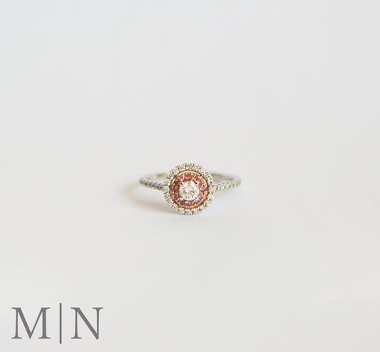 White Gold Diamond & Pink Sapphire Ring