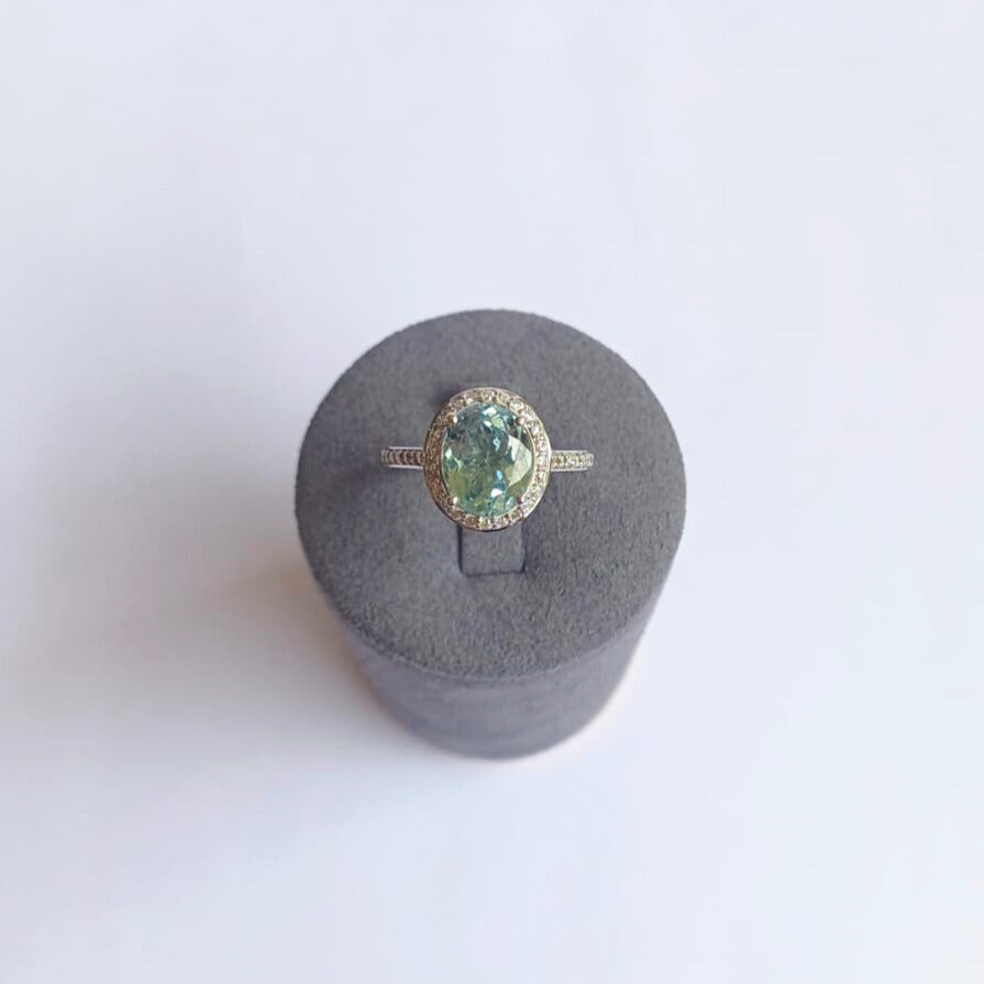 White Gold Aquamarine & Diamond Hidden Flower Ring