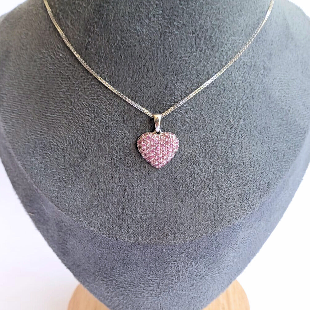 White Gold & Pink Sapphire Heart Necklace