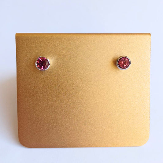 White Gold & Pink Tourmaline Stud Earrings