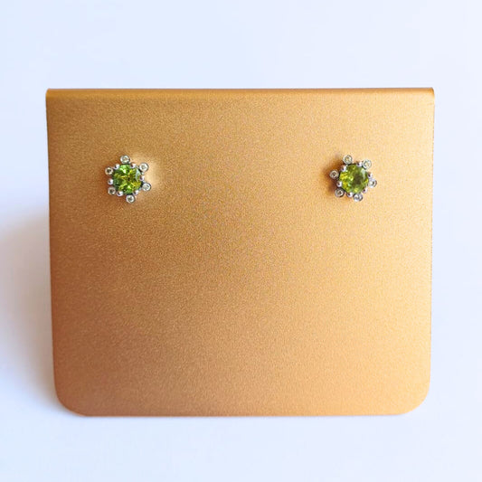 White Gold Peridot & Diamond Flower Stud Earrings