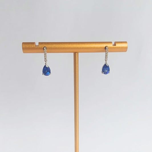 White Gold Blue Sapphire & Diamond Earrings