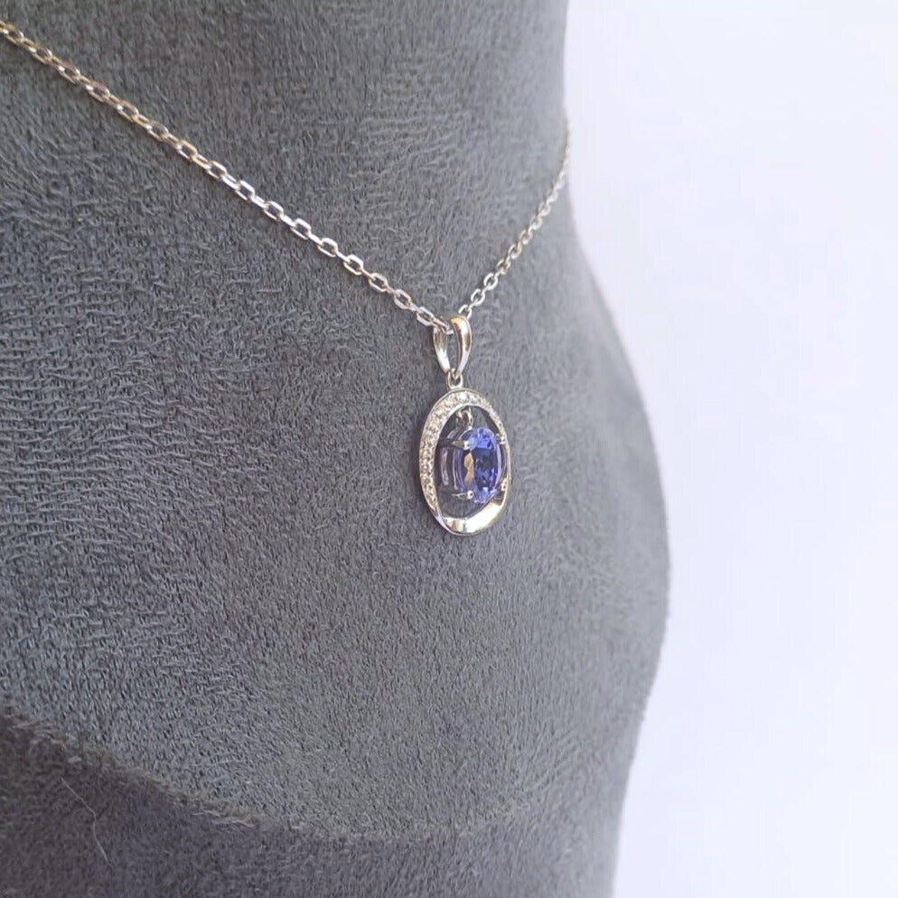 White Gold Tanzanite & Diamond Pendant