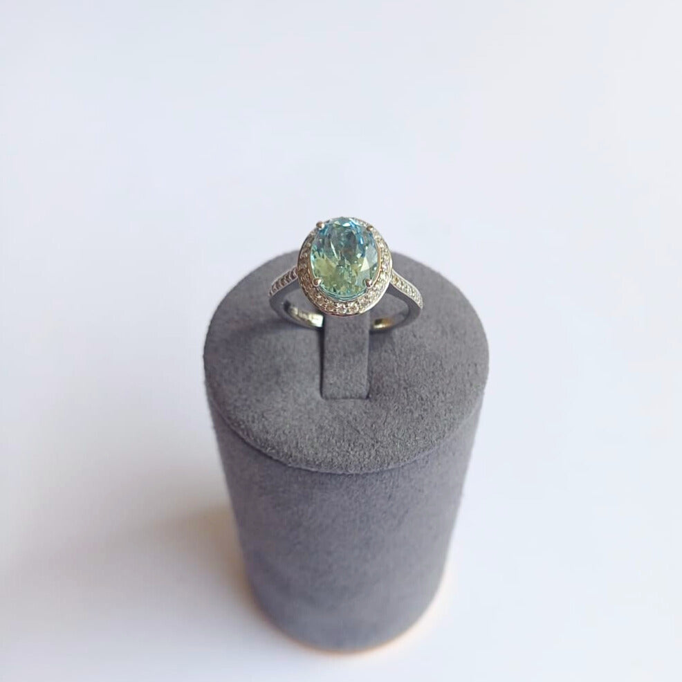 White Gold Aquamarine & Diamond Hidden Flower Ring