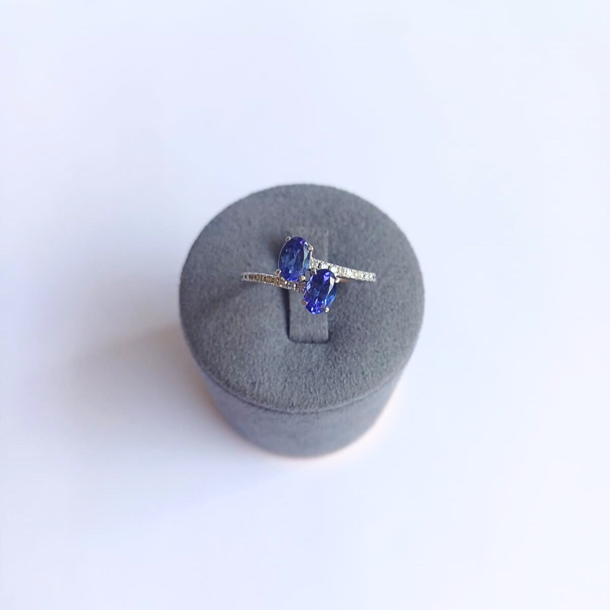 White Gold Twin Tanzanite & Diamond Ring