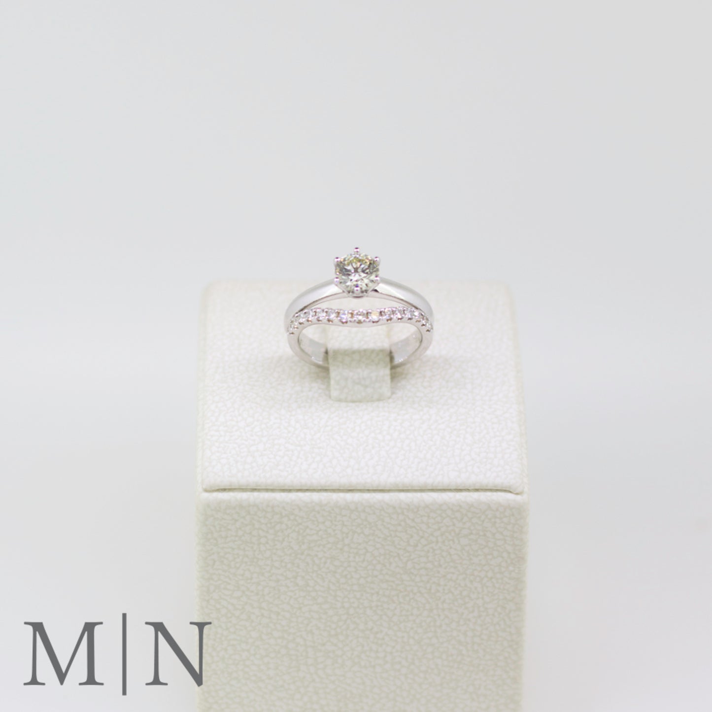 White Gold Diamond Solitaire & Curved Wedding Band Set