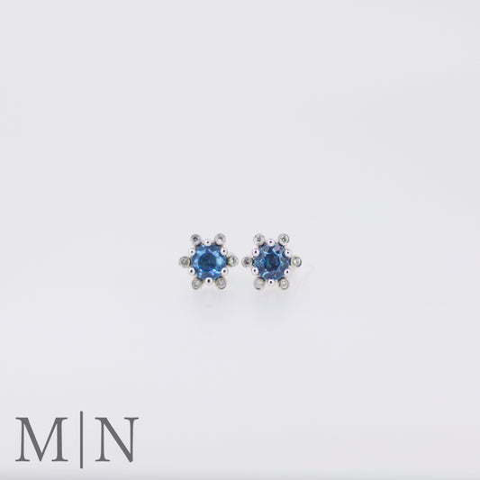 White Gold Topaz & Diamond Flower Stud Earrings