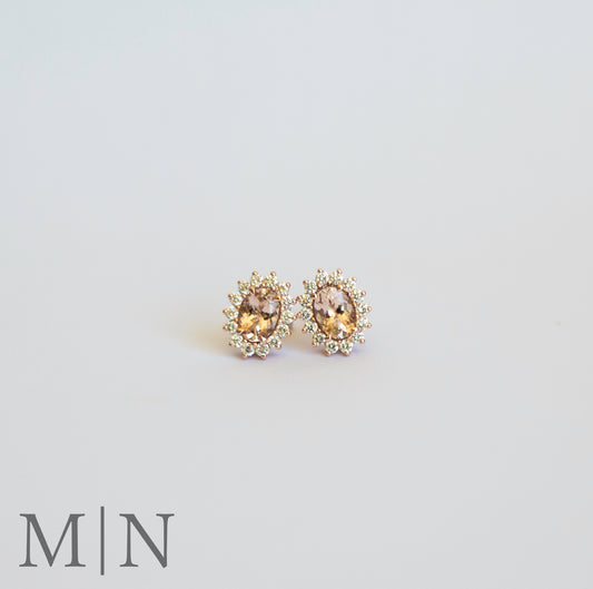 Rose Gold Morganite & Diamond Halo Stud Earrings