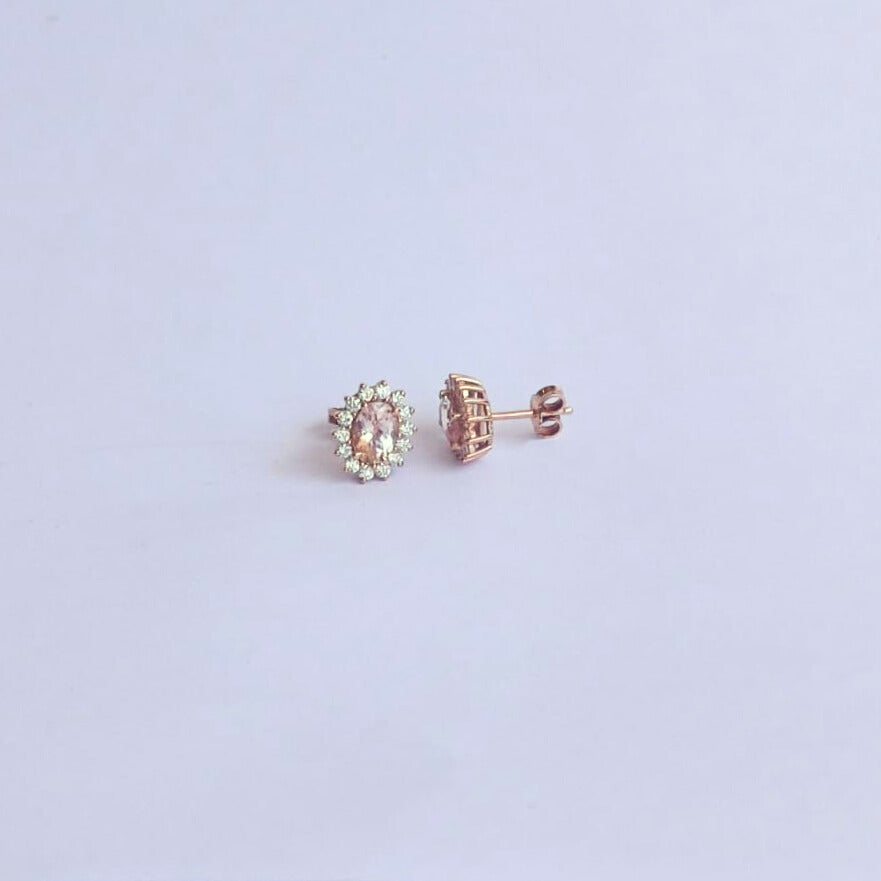 Rose Gold Morganite & Diamond Halo Stud Earrings