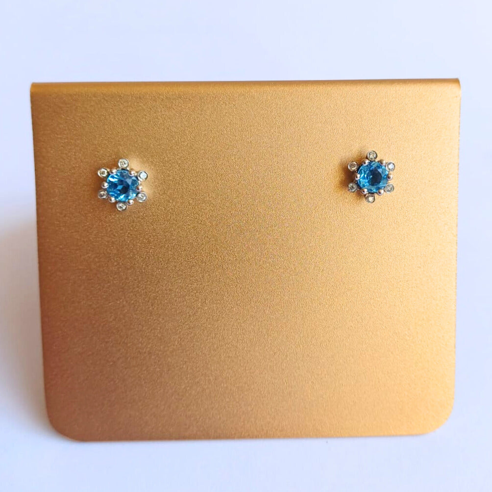 White Gold Topaz & Diamond Flower Stud Earrings