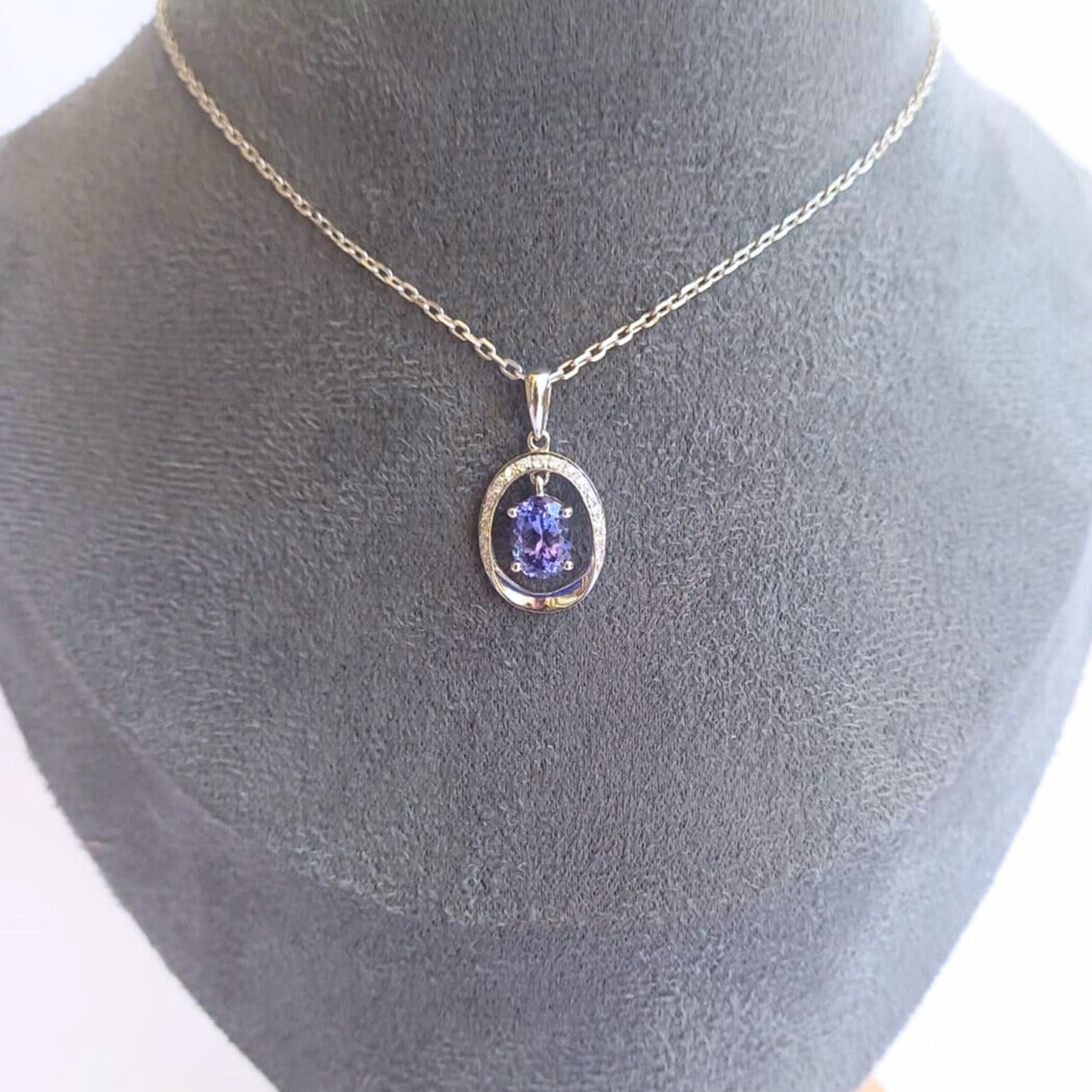 White Gold Tanzanite & Diamond Pendant