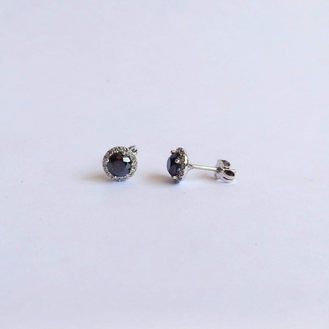 White Gold Black Diamond Stud Earrings