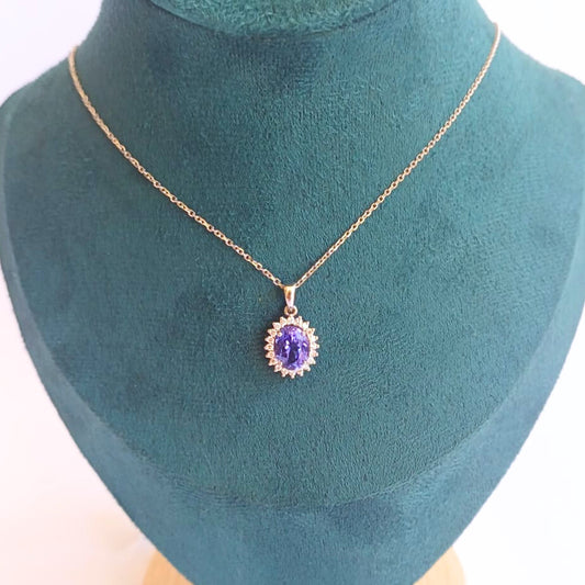 White Gold Tanzanite & Diamond Halo Pendant