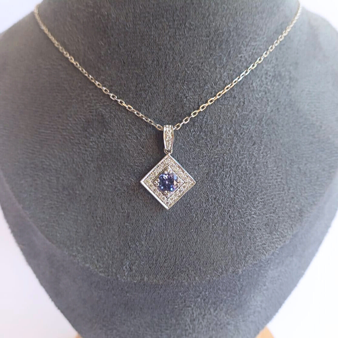 White Gold Tanzanite & Diamond Pendant