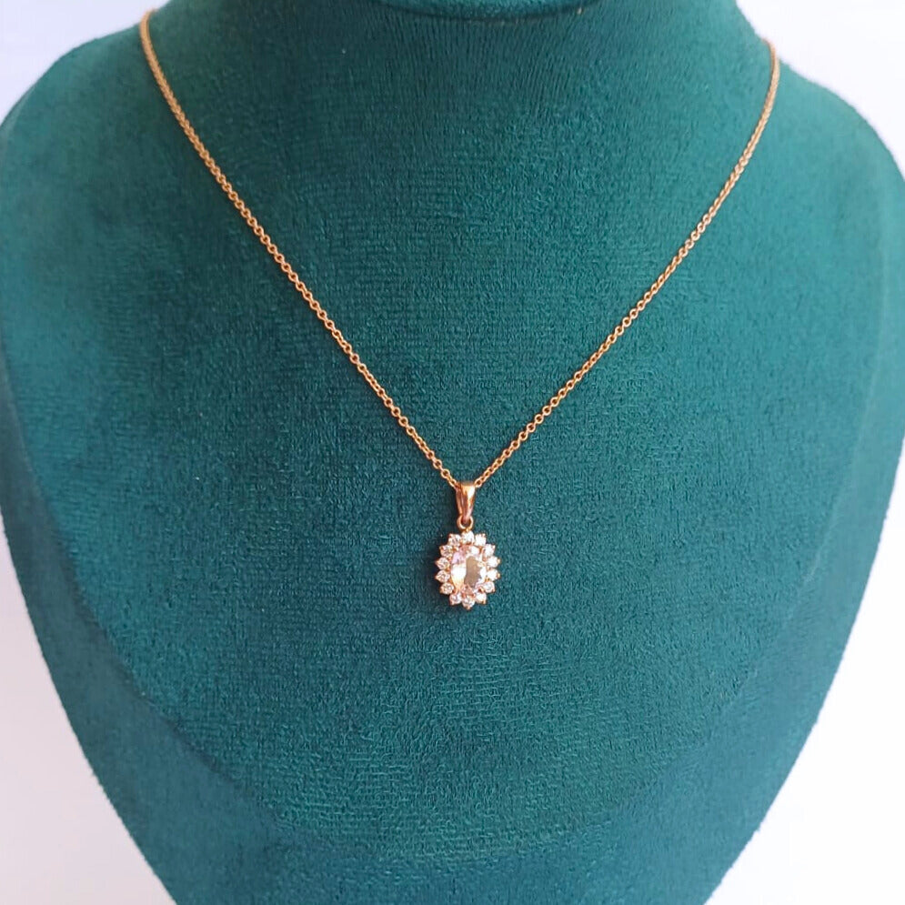 Rose Gold Morganite & Diamond Halo Necklace